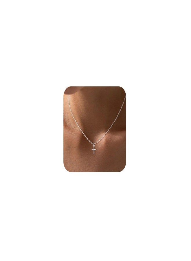MFRYK Cross Necklace For Women,Silver Plated Small Dainty Cubic Zirconia Cross Choker Necklaces For Women,Cute Charm Easter Religious Jewelry Gifts - Image 1